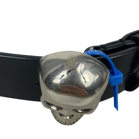 Alexander Mcqueen 3D Skull Black Leather Belt Silver Bucklet Size 90/36 - Picture 7 of 12